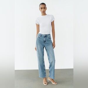 Zara High Rise Straight Leg Ankle Jeans